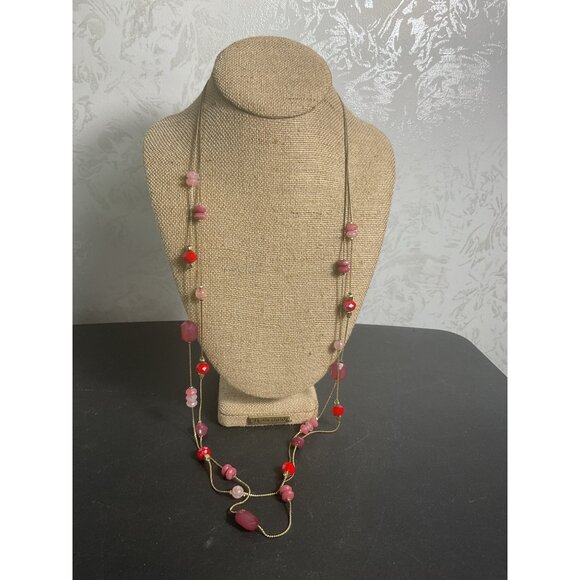 Loft Colorful Shades of Pink Beads Necklace With Gold-Tone Chain - Picture 1 of 3